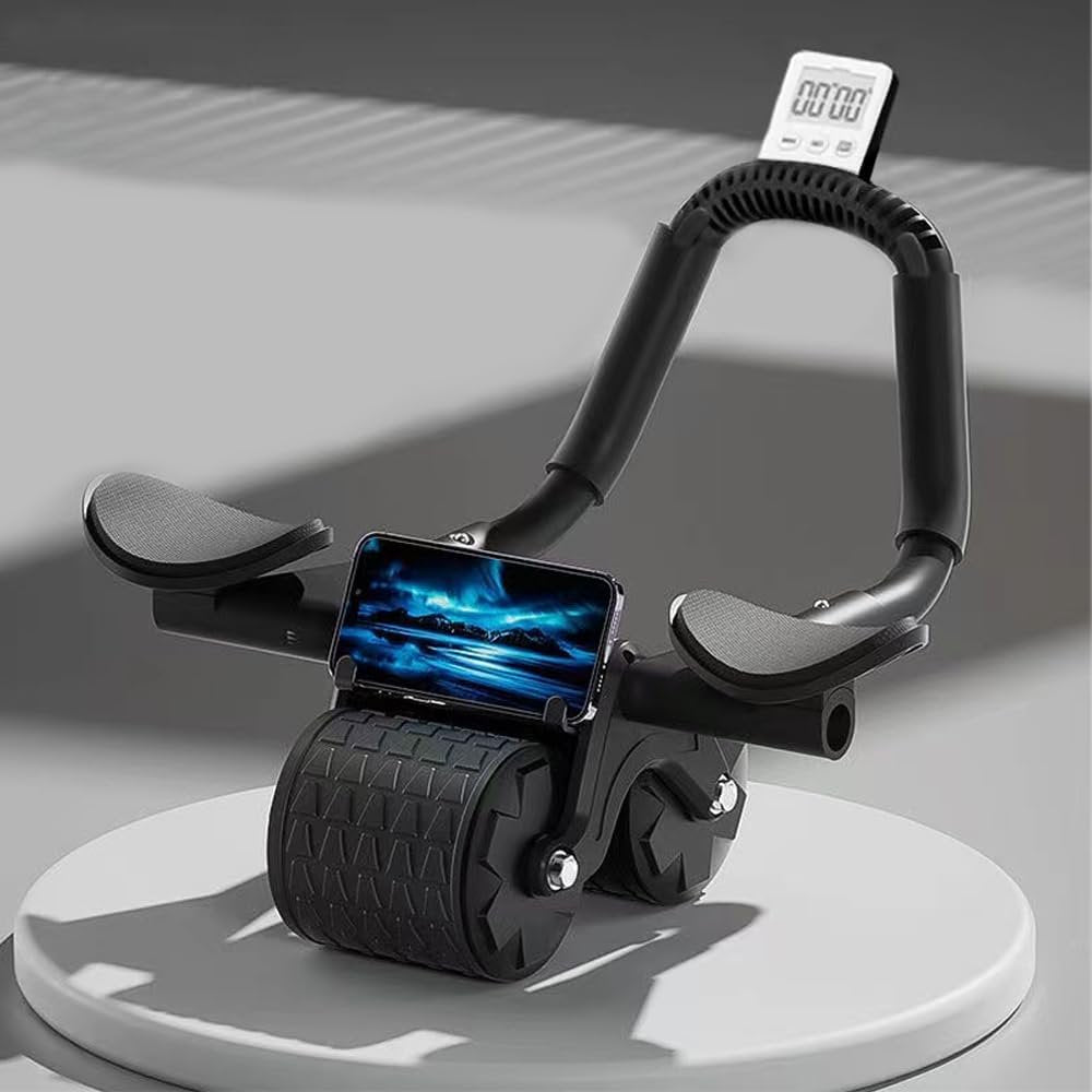 2023 New with Timer Ab Abdominal Exercise Roller Elbow Support, Abs Roller Wheel Core Exercise Equipment, Automatic Rebound Abdominal Wheel(Black)